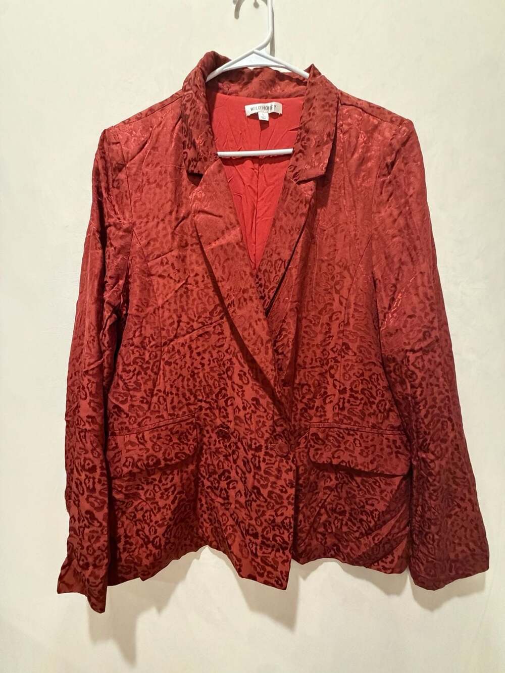 Wild Honey Red Leopard Jacquard Blazer Jacket L